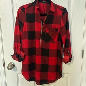 Dynamite Red and Black Plaid Blouse